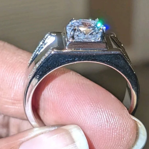 Men's Wedding Ring 14K White Gold Plated Round Cut Simulated Diamond Sz12